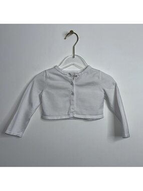 Jacadi Girl's Cropped Cardigan Bolero Sz 2A/88cm Cotton White with pearl button